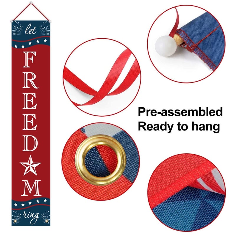 ORIENTAL CHERRY 4th of July Decorations - Patriotic Decorations for Independence Day - Happy Fourth of July Deals and Let Freedom Ring Hanging Flags Bunting Banners Door Porch Sign - Fourth of July Party Supplies - Image 3